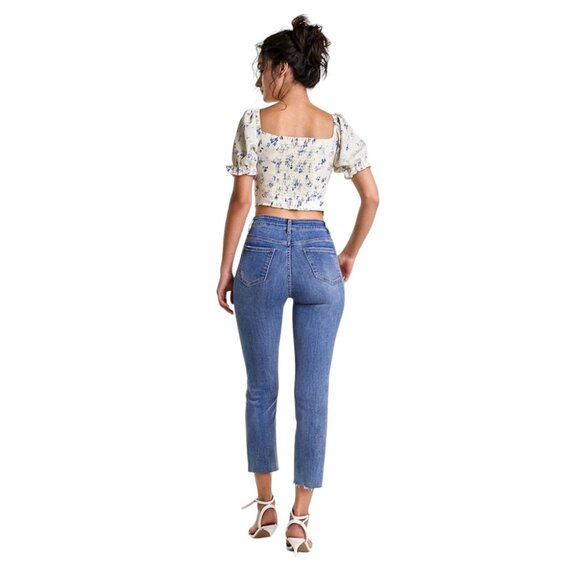 NWT J.ING Ivory Floral Print Square Neck Cropped Blouse - Picture 6 of 10